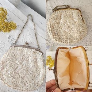Romantic vintage white sequin purse